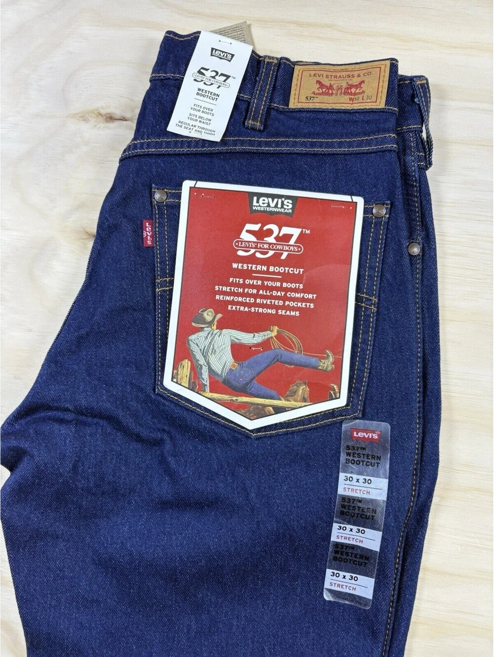 Levi's 537 For Cowboys Western Bootcut Men's Jeans 30X30 Fits Over Boots NWT
